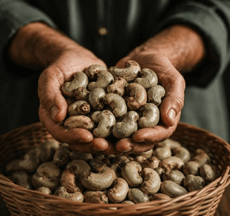 Farmer examining nuts